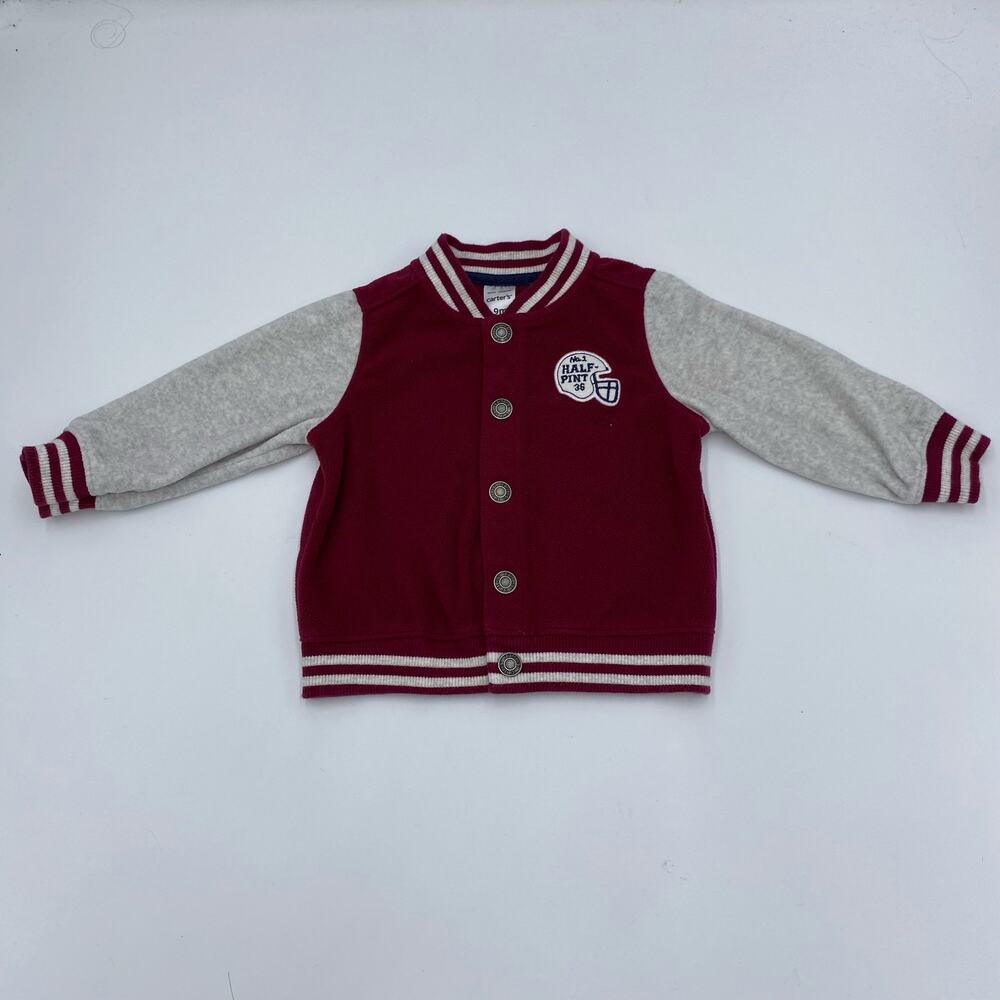 Carter's Boy's Red Fleece Button Up Bomber Jacket Size 9 Months